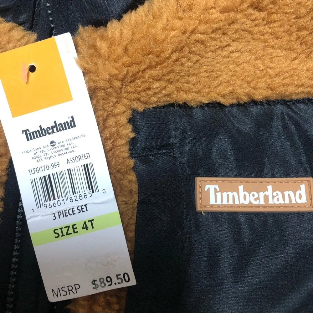 Timberland N.W.T. Size 4 Toddler Kids' Black‎ and Gold,Orange,Brown,Fleece Vest.